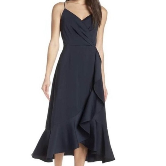 Chelsea28 Dresses & Skirts - Chelsea28 A Line Navy Surplice Wrap Ruffle Midi Dress Nordstrom Medium